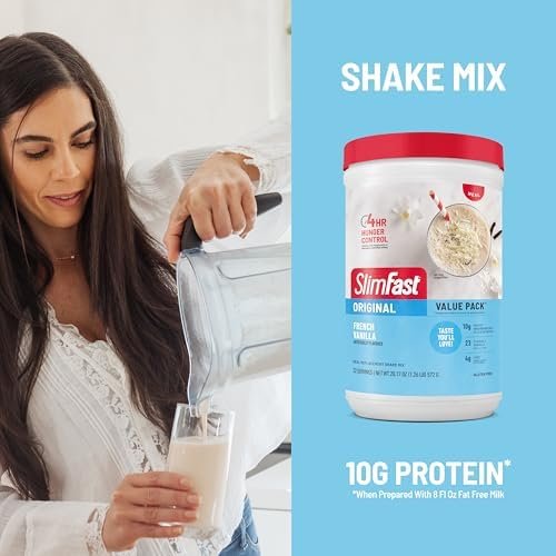SlimFast Meal Replacement Powder, Original French Vanilla, Weight Loss Shake Mix, 10g of Protein, 22 Servings (Packaging May Vary) - Image 4