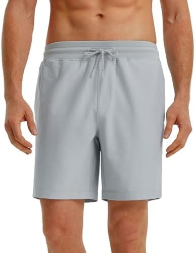 Rouen Mens Athletic Shorts Zipper Pockets Lightweight Quick Dry Drawstring 7/9 Inch Sport Workout Running Golf Gym Shorts Men