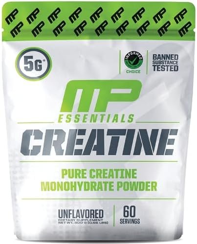 MusclePharm Essentials Creatine Monohydrate Powder, Pre Workout Muscle Builder & Post Workout Muscle Recovery Supplement, Ultra-Pure 100% Monohydrate Creatine Powder, 60 Servings, Unflavored