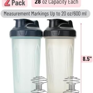 Mr. Pen- Shaker Bottles for Protein Mixes, 28 oz, 2 Pack, Clear, Protein Shaker Bottle with Wire Whisk Ball, Blender Bottle