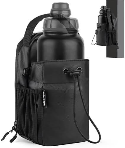 Magnetic Gym Sling Bag with Bottle holder for Men or Women |24 32 40 oz or diameter 3.9″ Bottle holder| 6 pound magnetic force | Waterproof zipper | Airtag holder | Key chain (Black)