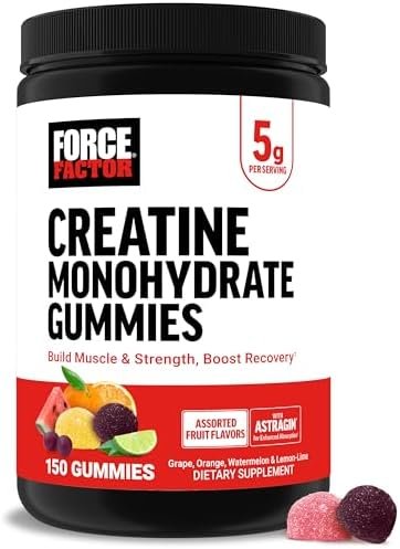 Force Factor Creatine Gummies, Creatine Monohydrate for Muscle Gain, More Strength, and Faster Recovery, Clinically Studied Creatine 5g Dose, Assorted Fruit Flavors, 30 Servings