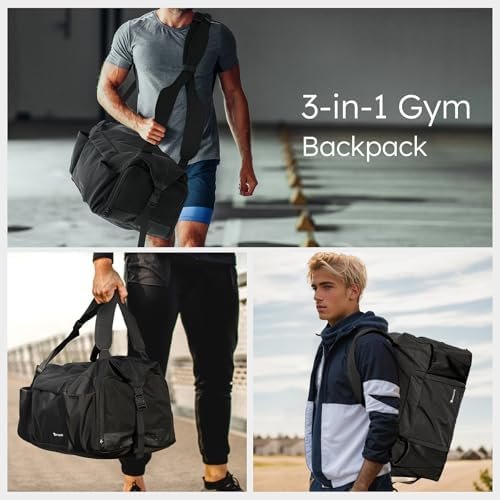 Gym Bag for Men with Shoes Compartment and Wet Pocket Convertible Duffle Bag and Gym Backpack Waterproof Sports Bags for Men with 2 Bottle Holders Multipurpose Weekender Overnight Bag -Black - Image 2