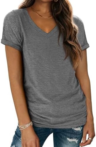 ATHMILE T Shirts Short Sleeve V Neck Tees for Women Fashion Tops Trendy Lightweight Casual Summer Outfits Clothes 2025 Beach