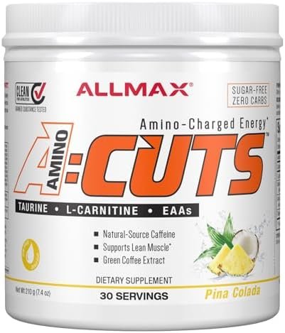 ALLMAX Nutrition AMINOCUTS (ACUTS), Amino-Charged Energy Drink with Taurine, L-Carnitine, Green Coffee Bean Extract, Pina Colada, 30 Servings