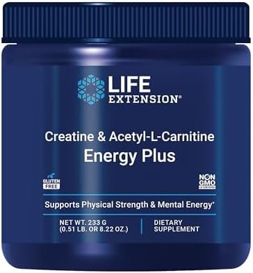 Life Extension Creatine Acetyl-L-Carnitine Energy Plus, Energy Support Supplement, creatine monohydrate, Acetyl-L-carnitine, Gluten-Free, Non-GMO, Vegetarian, 30 Servings