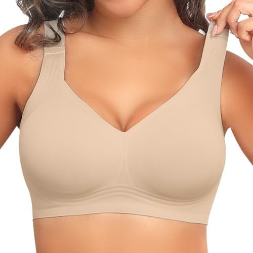 PoseFree Womens Seamless Wireless Supportive Bra Push Up Comfort Soft No Underwire Full Coverage T-Shirt Bra