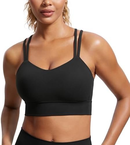 CRZ YOGA Softness Mold Womens Butterluxe Strappy Longline Sports Bra – Double Spaghetti Strap Workout Yoga Crop Top Athletic