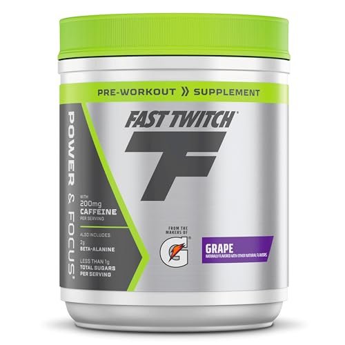 Fast Twitch from the makers of Gatorade,Caffeinated Pre-workout Supplement Mix,Grape,1.01lb (Pack of 1),3.5g L-Citrulline,3g Betaine,2g Carnosine beta-alanine,Vitamin B6,B12 and 200mg caffeine