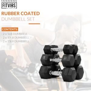 Rubber Encased Hex Dumbbell Set Contoured Handle for Muscle Toning, Strength Building & Full Body Workout, 60LB, 100LB and 150LB Set