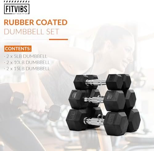 Rubber Encased Hex Dumbbell Set Contoured Handle for Muscle Toning, Strength Building & Full Body Workout, 60LB, 100LB and 150LB Set - Image 2