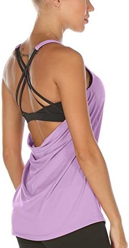 icyzone Workout Tank Tops Built in Bra – Women’s Strappy Athletic Yoga Tops, Exercise Running Gym Shirts
