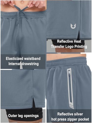 NORTHYARD Men's 2 in 1 Running Shorts Workout Gym Athletic Shorts with Liner Active Training Shorts with Zipper Pockets - Image 5