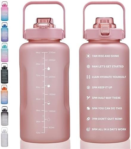64oz,100oz,128oz Large Motivational Water Bottle with Time Marker, Leakproof & BPA Free Half Gallon/1 Gallon Big Water Bottle with Straw & Handle Tritan Frosted Water Jug for Gym,Fitness,Outdoor Sports