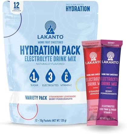 Lakanto Hydration Pack Electrolyte Drink Mix – On The Go Hydration, Replenisher, Sports Nutrition Drink Packets, Performance, Recovery – Variety Pack (2 Flavors – 12 Sticks)