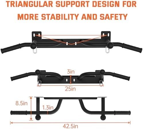 Wall Mounted Pull Up Bar - Heavy Duty Chin Up Bar, Strength Training, Outdoor Pull-Up Bar for Garage, Joist, Wall Mount - Multifunctional Fitness Bar,Supports up to 600 Lbs - Image 3