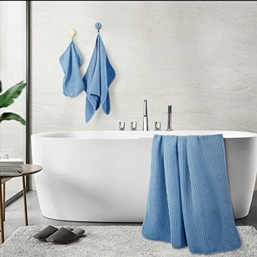 POLYTE Oversize, 60 x 30 in., Quick Dry Lint Free Microfiber Bath Towel Set, 6 Piece (Blue, Waffle Weave) - Image 4