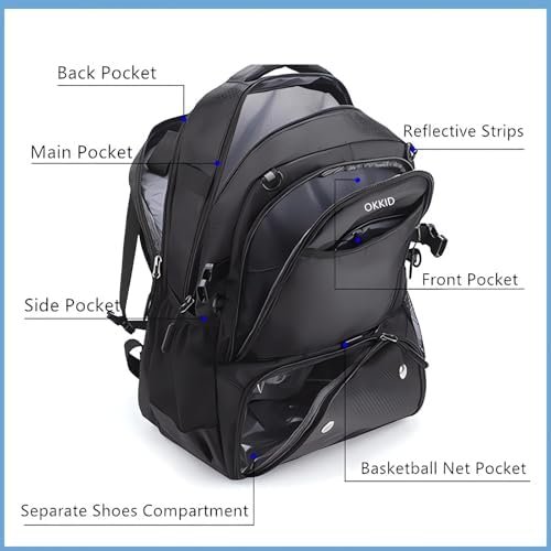 Sports Backpack for Basketball Soccer Travel Water-Resistant large Sports Bag with individual Ball &Shoes Compartments - Image 4