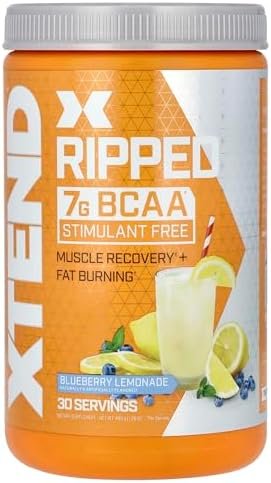 XTEND Ripped BCAA Powder Blueberry Lemonade – Cutting Formula + Sugar Free Post Workout Muscle Recovery Drink with Amino Acids – 7g BCAAs for Men & Women – 30 Servings