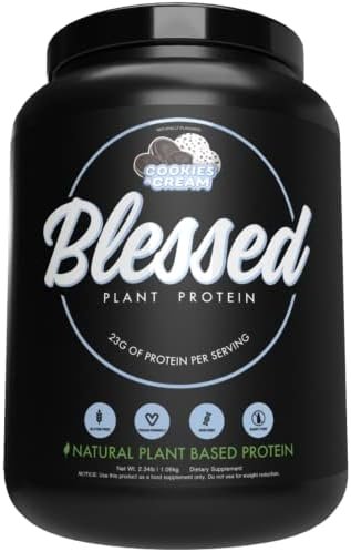Blessed Vegan Protein Powder – Plant Based Protein Powder Meal Replacement Protein Shake, 23g of Pea Protein Powder, Dairy Free, Gluten Free, Soy Free, No Sugar Added, 30 Servings (Cookies & Cream)