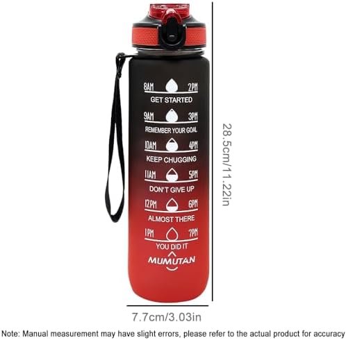32oz Sports Water Bottle Outdoor, with Drinking Time and Capacity Labels, Sport Water Cups with Straw,BPA Free Leak Proof,for Fitness Gym Running Climbing(32oz Black red) - Image 2