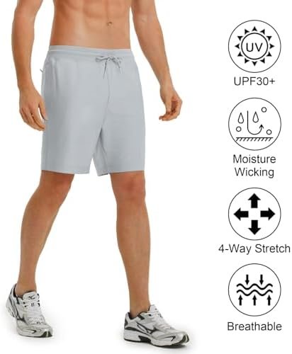 Rouen Mens Athletic Shorts Zipper Pockets Lightweight Quick Dry Drawstring 7/9 Inch Sport Workout Running Golf Gym Shorts Men - Image 4