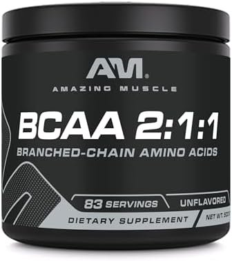 Amazing Muscle BCAA Amino Supplement | 2:1:1 Branched Chain Amino Acid Ratio | Unflavored | Net Weight 500 Grams (1.1 Lb) | Non-GMO | Gluten-Free | Made in USA