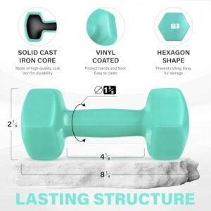 Yes4All Vinyl Hexagon Dumbbell – Dumbbells Set of 2 Hand Weights for Home Gym & Strength Training (2-15 lbs Weight Options)