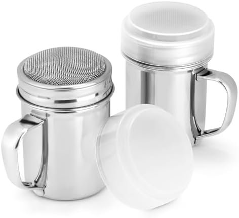 Accmor 2pcs Powdered Sugar Shaker Duster with Handle, Cinnamon Shaker Flour Sifter, 7oz Stainless Steel Fine Mesh Dredges Shakers for Cinnamon Flour Salt Pepper