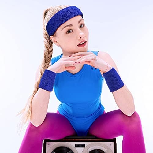 SATINIOR 8 Sets 80s Sweat Band and Wristband Sports Neon Headbands Exercise Sweatbands Gym Sports Wristbands for Men Women Sports Activities - Image 2
