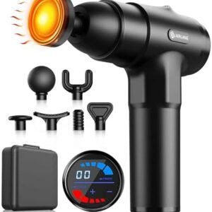 AERLANG Massage Gun with Heat,Deep Tissue Massage Gun, Back and Neck Massager for Pain Relief,Muscle Percussion Massager, Hand held Message Gun with 7 Heads&Silent,Birthday Gifts for Men Women Mother