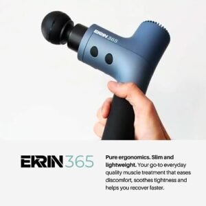 Ekrin Athletics 365 Massage Gun – Ergonomic Deep Tissue Back & Neck Massager for Pain Relief & Soreness – 4 Speeds & Attachments – Long Battery Life & Noise Insulation