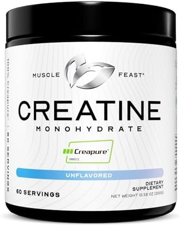Muscle Feast Creapure Creatine Monohydrate Powder, Vegan Keto Friendly Gluten-Free, Mass Gainer, Muscle Recovery Supplement and Best Creatine for Muscle Growth, Unflavored, 300g