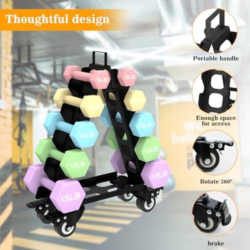 Dumbbell Rack 5 Tier with Wheels(Dumbbells not included),A-Frame Metal Dumbbell Holder with Handle,Multilevel Weight Storage for Dumbbells,Tree Shape Compact Weight Rack/Holder,Perfect for Home Gym - Image 4