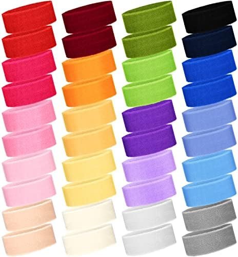 WILLBOND 42 Pcs Sports Sweatbands Sweat Headband for Kids Colorful Basketball Sweatband Cotton Terry Cloth Headband for Youth Athletic Soccer Brace Yoga Outdoor Activities