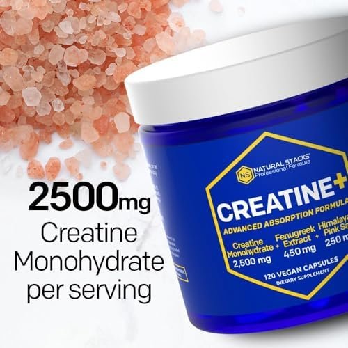 Creatine Monohydrate - 2500mg Creatine Pills - 450mg Fenugreek Extract & 250mg Himalayan Pink Salt - Supports Brain Health, Endurance & Muscle Building - Advanced Absorption Formula - 120 Capsules - Image 3