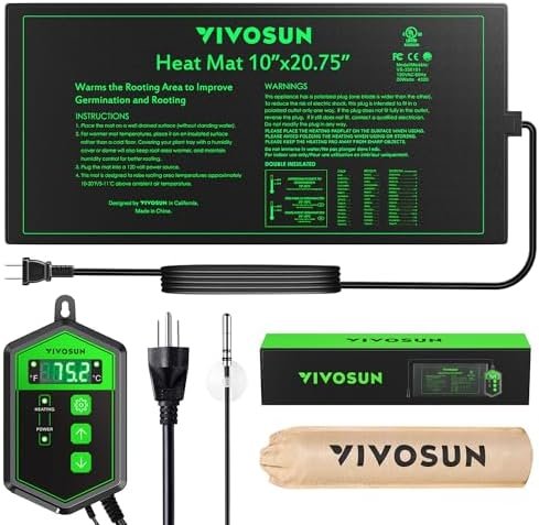 VIVOSUN 10″x 20.75″ Seedling Heat Mat and Digital Thermostat Combo Set, UL & MET-Certified Warm Hydroponic Heating Pad for Germination, Indoor Gardening, Greenhouse
