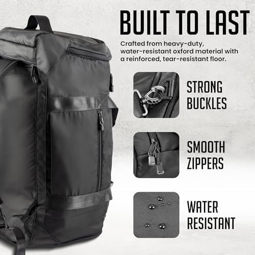 Gym Duffel Bag Backpack - 45L - Heavy Duty Gym Bag for Men/Women with Shoe Compartment - Multiple Pockets & Straps - Water Resistant Weekender Bag for Workout & Travel - Image 6