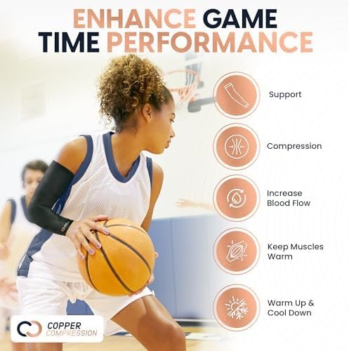 Copper Compression Arm Sleeve - Copper Infused Full Arm Brace for Forearm, Bicep, Triceps - Tennis Elbow, Basketball, Golf, Arthritis, Tendonitis, Bursitis, Post Surgery Rehab - Black - S - Image 3