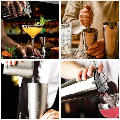 6 Pcs Cocktail Shakers Professional Bar Shaker Boston Shaker Set Martini Shakers Drink Mixer Shake for Drink Mixing 18 oz, 28 oz (Silver) - Image 7