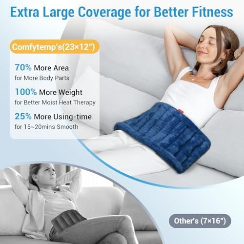 Comfytemp Extra Large Microwavable Heating Pad for Back Pain Relief, FSA HSA Eligible, 12"x23" 3.7 LB Moist Heat Pad for Neck Shoulder, Cramps, Physical Therapy for Muscle Aches, Joints, Warm Compress - Image 3