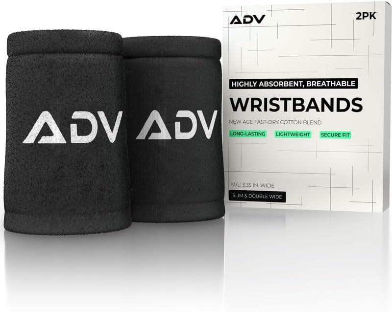 ADV Tennis Wristbands with New Age Polyester Cotton Blend – Ultra Absorbent Wrist Sweatbands – Doublewide & Slim Wrist Bands for Sweat – 4 Pack or 2 Pack