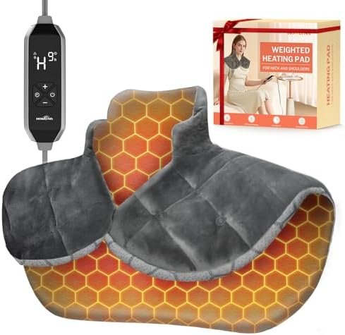 HOMLYNS Graphene Heating Pad for Neck and Shoulders, Birthday Gifts for Her Him Women Mom Wife Men Dad, 2.2lb Weighted Neck Heating Pad for Back Pain Relief, 10 Heat Levels & 4 Timer Settings