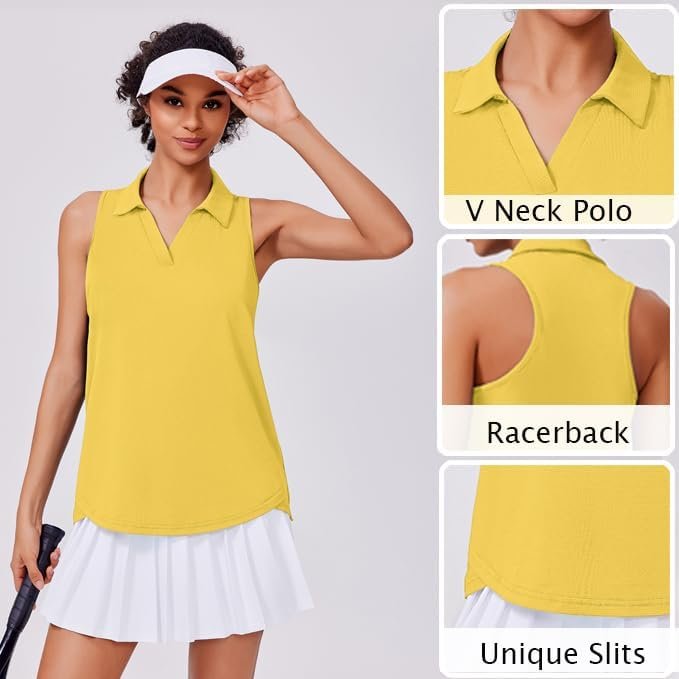 PINSPARK Womens Golf Shirt UPF 50+ Sleeveless Collared Shirts Quick Dry Tennis Polo V-Neck Racerback Athletic Workout Tank - Image 3