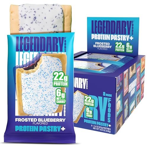 Legendary Foods 22g Protein Pastry+ Premium Low Carb Meal Replacement Bar – Low Glycemic, Gluten Free Protien Snacks – Healthy Keto Snack Box, 8x Zero Sugar Energy Bars – Bariatric Diabetic Friendly