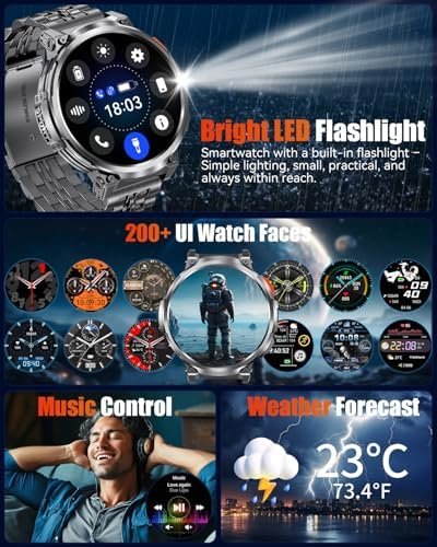 1.85" Big Screen Military Smart Watch for Men with Flashlight, 730mAh Large Battery, IP68 Waterproof, Bluetooth Calling, 114 Sports Modes, Heart Rate/Sleep Monitor for iOS Android - Image 7