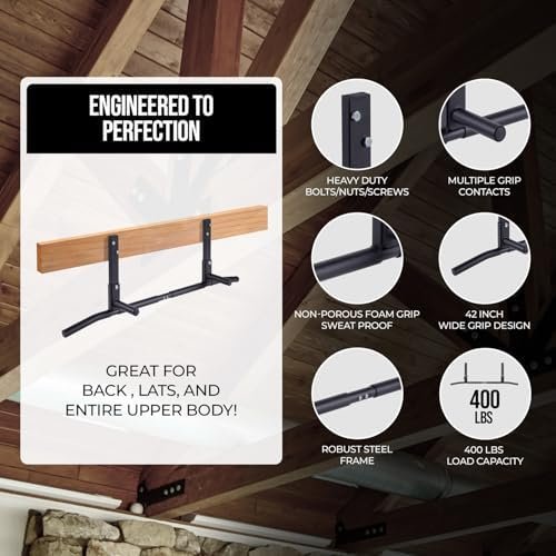 Joist Mount Pull Up Bar, Ceiling Mounted Chin Up Bar for Home Gym, Crossfit, Beam, Rafter - Heavy Duty, Multi Grip, 42" Wide, Maximum Head Clearance - TU038 - Image 3