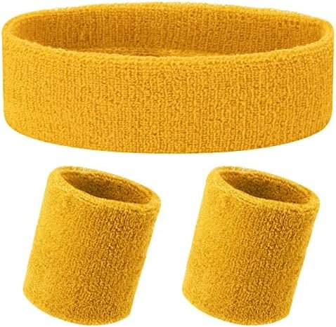 Yolev 3Pieces Sweatband Set, Sports Headband and Wristbands, Set of 1 Headband and 2 Wristbands, for Athletic Men and Women, Black and Neon Green, One Size