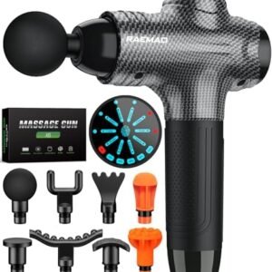 RAEMAO Massage Gun, Handheld Electric Deep Tissue Muscle Massager for Athletes for Pain Relief Attaching 8 Replacement Heads, Percussion Massager with 10 Speeds, Carbon