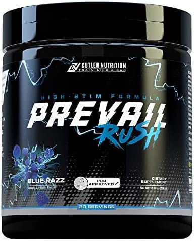 Cutler Nutrition High Stim Pre Workout Powder Prevail Rush Preworkout for Men & Women for Intense Pumps Energy and Focus with Caffeine NO3T Betaine and Dynamine | Sour Blue Razz (20 Servings)